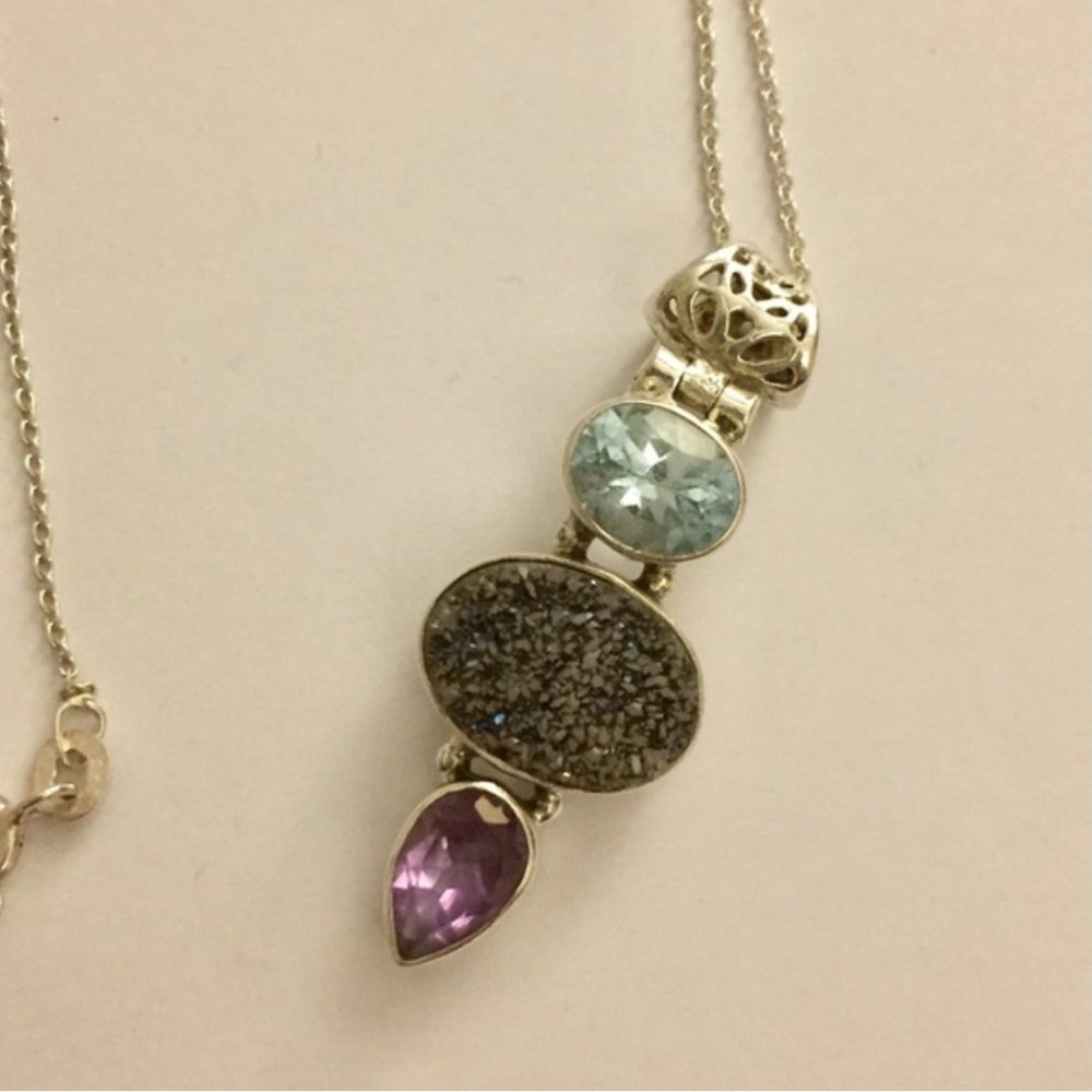 Sterling silver druzy gemstone necklace 925